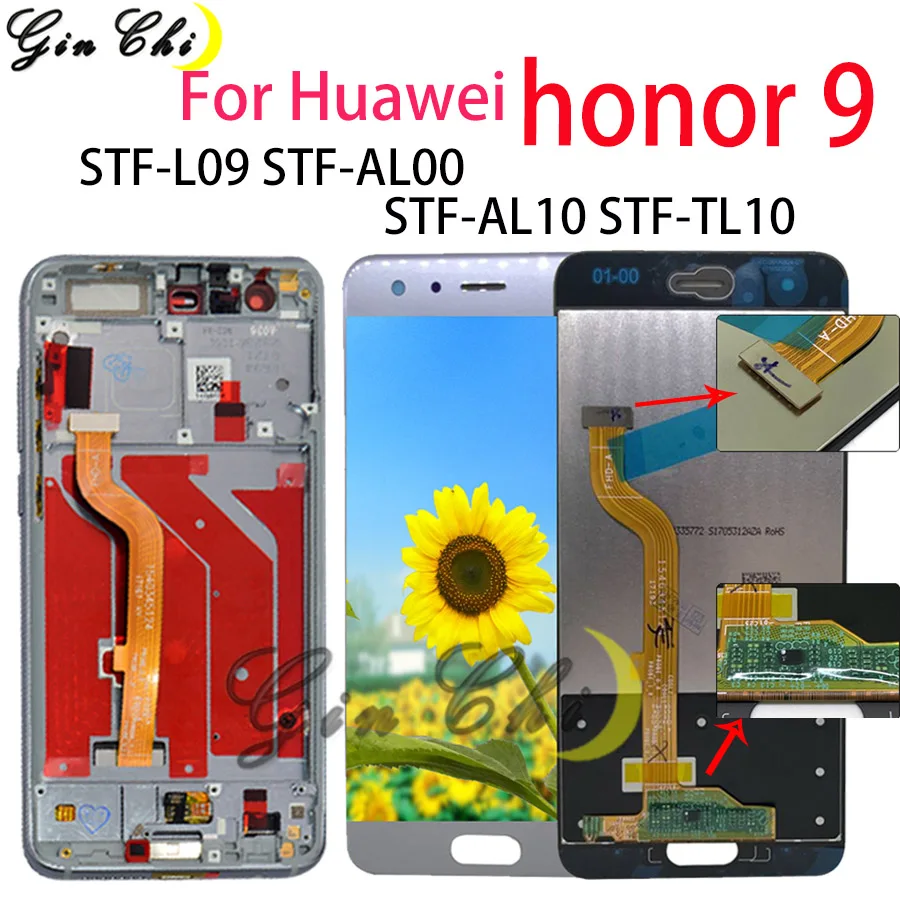 

For Huawei Honor 9 LCD Digitizer STF-L09 STF-AL10 STF-AL00 STF-TL10 Lcd Screen Display+Touch Panel Digitizer With Frame
