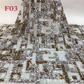 

New product launches white embroidered African lace fabric sequined mesh, suitable for banquet dress size 5