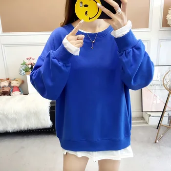 

Solid color autumn and winter loose ladies sweatshirt casual round neck