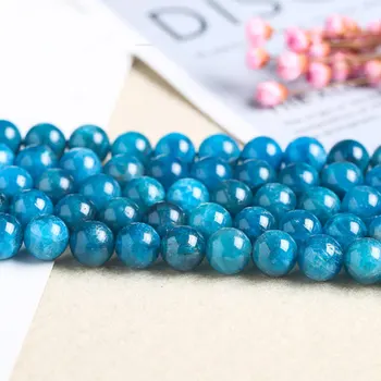 

High Quality Natural Blue Apatite Stone 4/6/8/10/12mm Round Necklace Bracelet Jewelry DIY Gems Loose Beads 38cm wk100