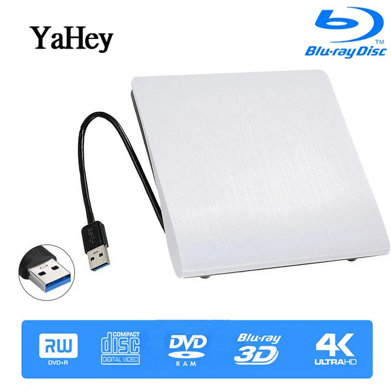 Blu-Ray плеер Внешний USB 3,0 DVD привод играть 3D фильмы 25G 50G BD-ROM CD/DVD RW горелки записывающее устройство для ноутбуков hp