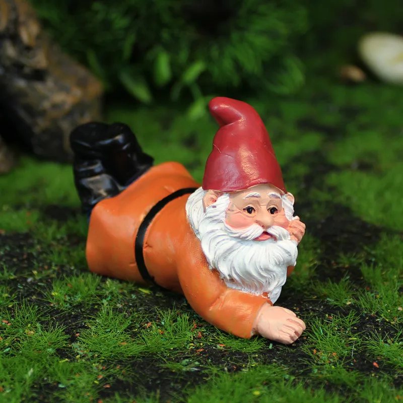 1 Set Mini Fairy Garden Drunk Yoga Gnomes Miniature Ornaments Set Dwarf Bonfire Statues for Flowerpot Garden Decor Accessories