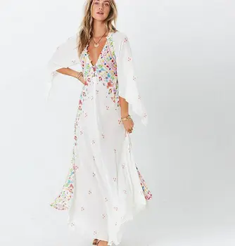 

Deep V Neck Beach Dress Sarongs Cover-up Swimwear Bobe De Plage Pareo Beach Tunics Bathing Suit Saida De Praia Bikini Cover Up