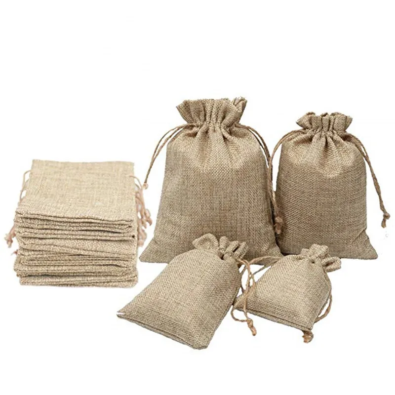 

100pcs/lot Natural Jute Bags Wedding Christmas Party Favors Packaging Jewelry Pouches Hessian Burlap Gifts Bags 17*23cm