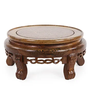 

Chicken wing wood flower pot base solid wood carving crafts ornaments vase base round bonsai Buddha statue fish tank base