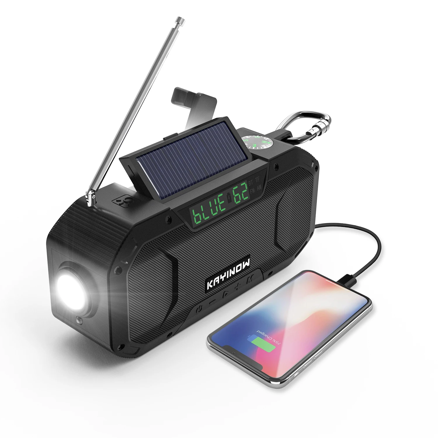 2021 Multifunctional Portable Bluetooth Speaker Hand Crank Solar Radio AM/FM Radios LED Flashlight and 5000mAH Power Bank w/ sos 