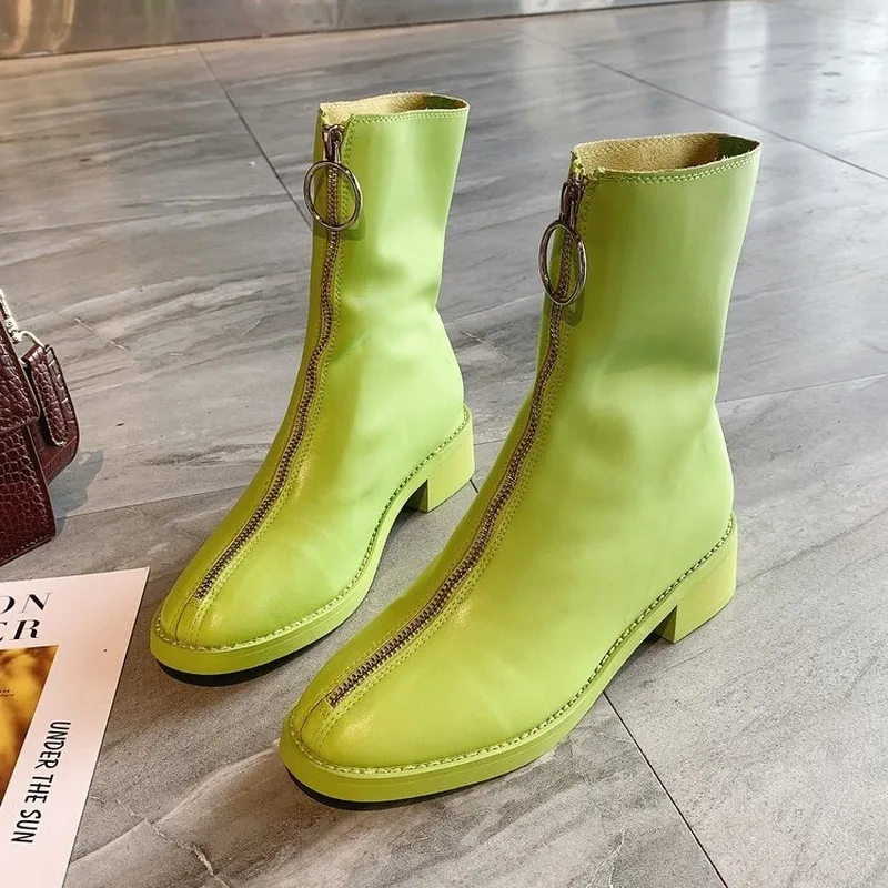 

Green Causal Short Boots Autumn Women Fashion Boots Dropshipping 2019 New Candy Color High-Up Thin Biscuit Flats Avocado