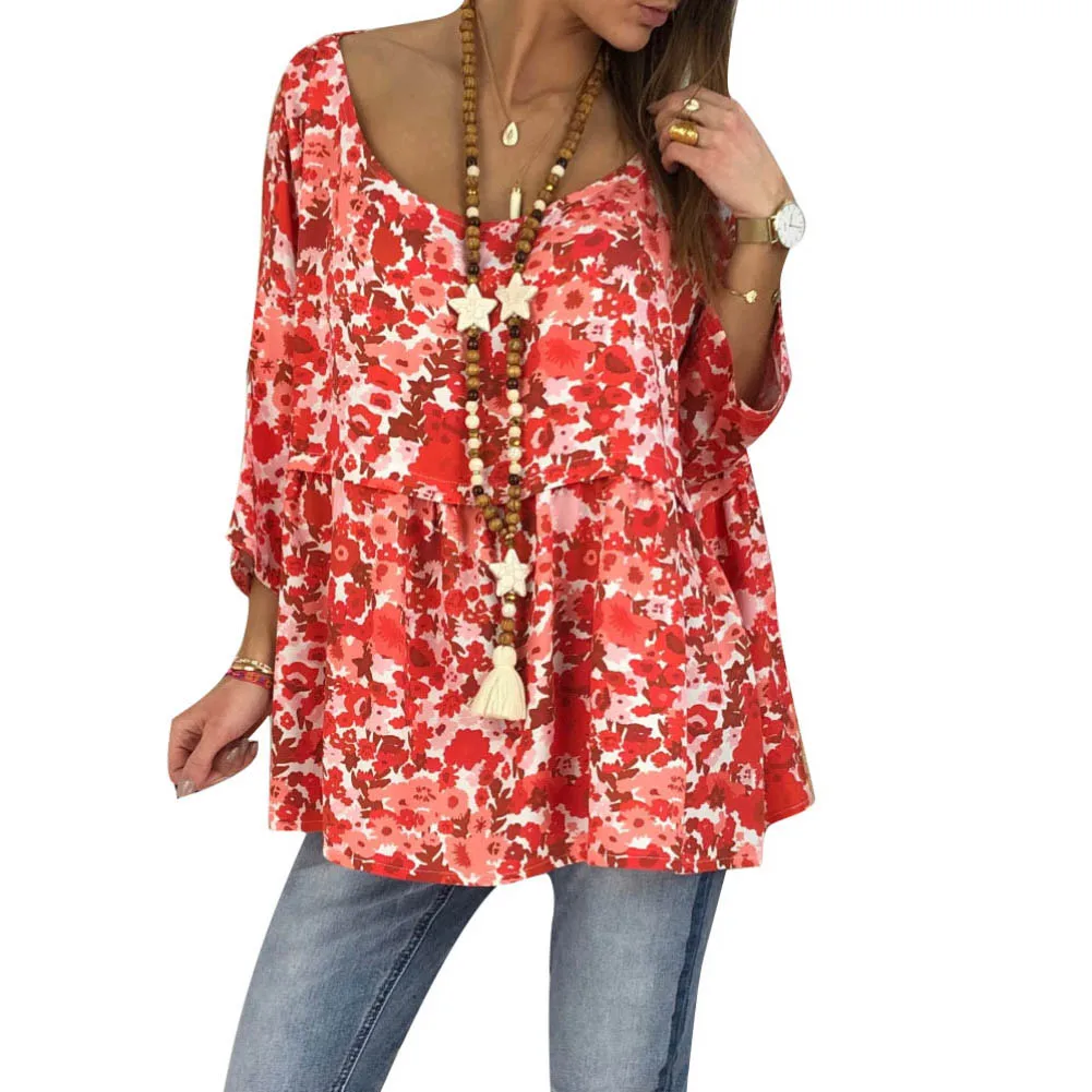 Plus Size Shirt Women Floral Blouse Female Casual Shirts Vintage Floral Blusas Tops Ladies Female Clothing 2
