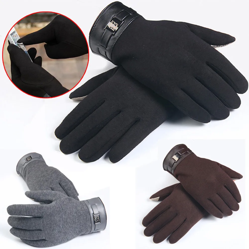 Мужские зимние теплые перчатки полный палец Сенсорный экран для смартфона кашемировые перчатки мужские плотные однотонные перчатки бизнес# T10