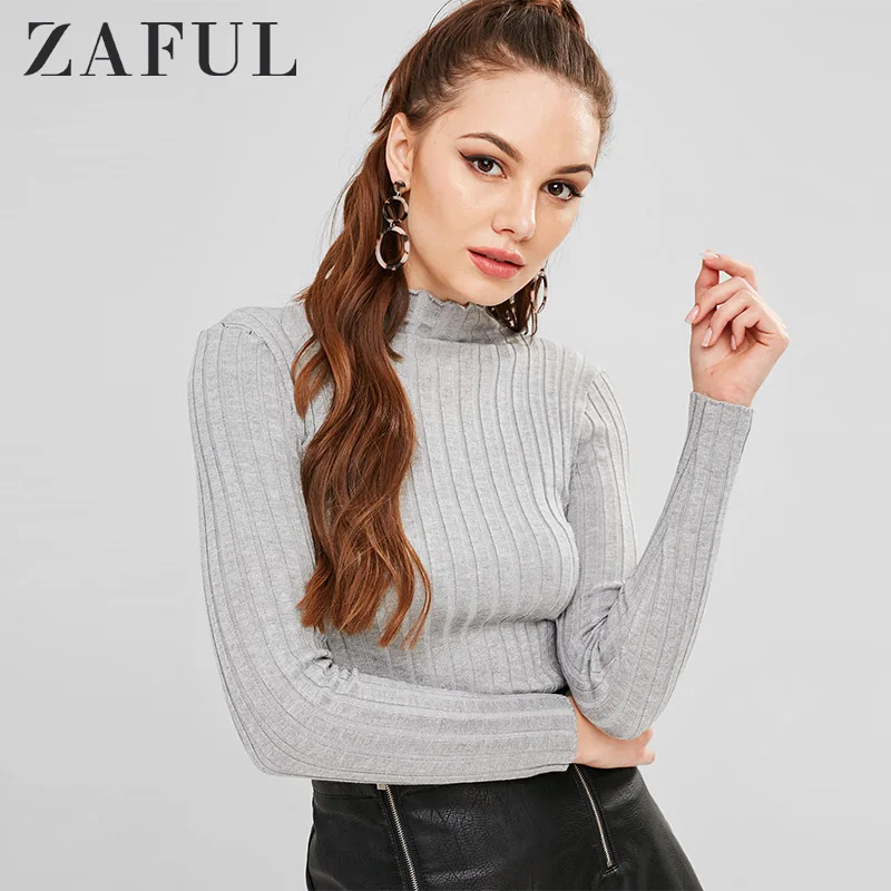 

ZAFUL Slim Knit High Neck Sweater High Collar Full Sleeve Women Pullovers Sexy Turtleneck Sweaters High Collar Classic Tops