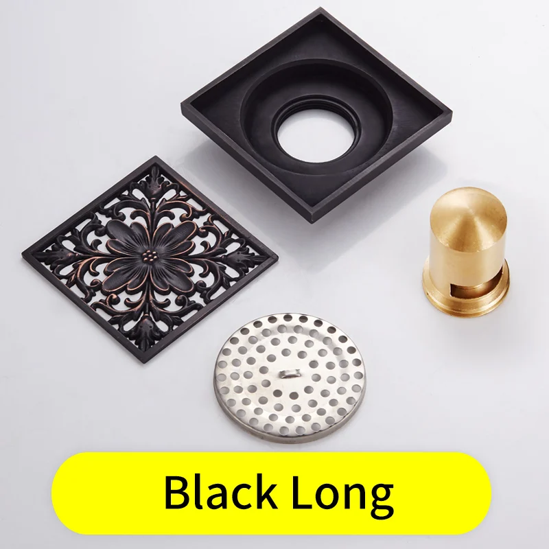 Black-Long-B Напольная сливная ванная комната латунная квадратная Черная решетка для душа ситечко для унитаза линейные Крышки Плитка Вставка отходы решетки - Цвет: Black-Long-B