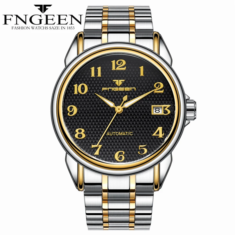 

2019 FNGEEN New Design Men Mechanical Watches Luminous Hand Numbers Stainless Steel Automatic Watch Top Brand horloges mannen