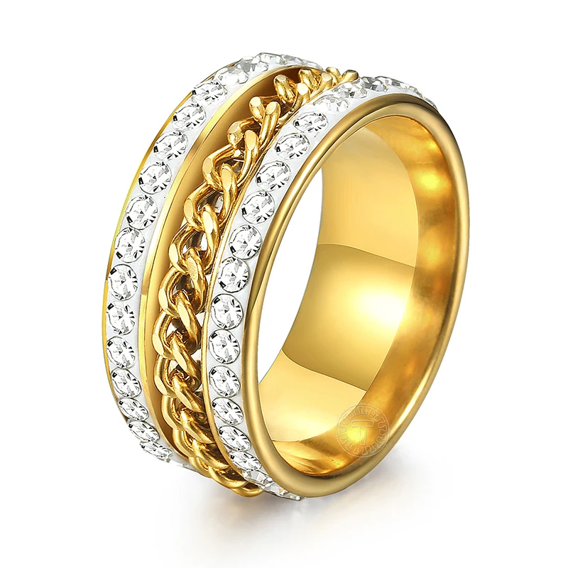 Davieslee Mens Rings Fashion Male Jewelry Curb Link Gold Color Ring For