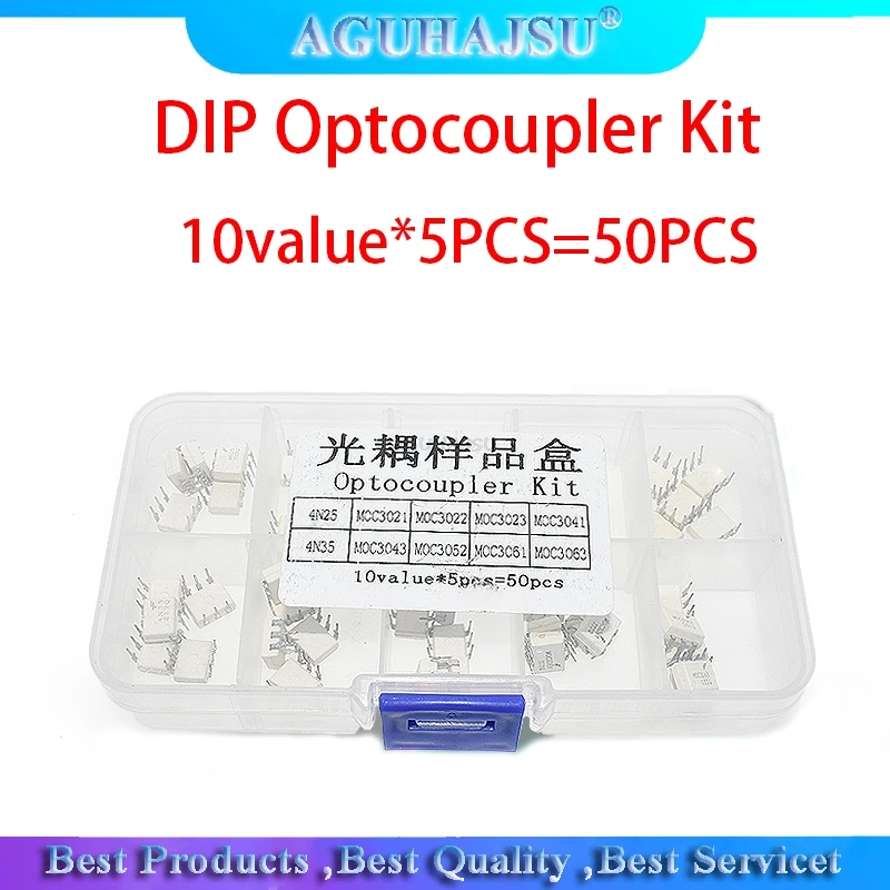DIP Optocoupler Kit 10value*5PCS=50PCS 4N25 4N35 MOC3021 MOC3022 MOC3023 MOC3041 MOC3043 MOC3052 MOC3061 MOC3063 | Электронные