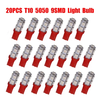 

20x T10 W5W 5050 9SMD Wedge Lamp Car License Plate Lamp Trailer Truck Red Dome Map LED Light Bulb 35MM RV Camper Reading Light