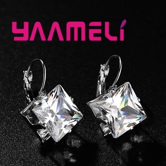 Newest Trendy Fashion Jewelry 925 Sterling Silver Korean Style Waterdrop Oval Square Austrian Crystal Brincos Earrings for Women
