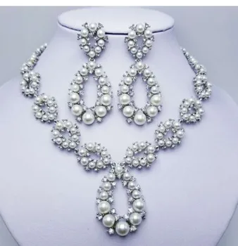 

2set/lots wonderful cystal diamond wedding bride 925 silver lady's set necklace earings 29.9t