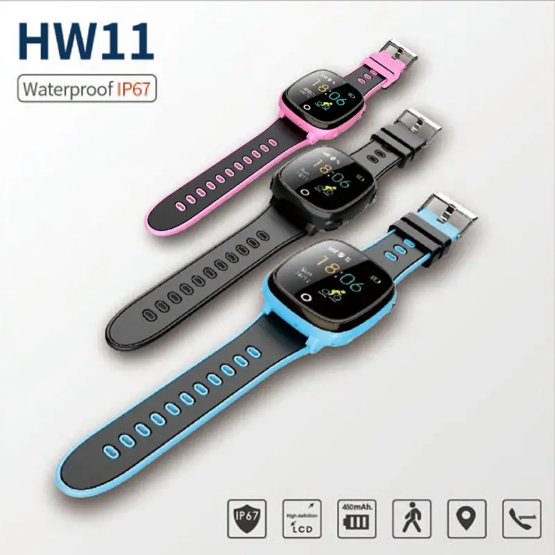 HW11 IP67 Waterproof Smart Watch GPS Tracking Security Fence SOS Call Pedometer Intelligent Watch with Camera for Children Kids HW11 IP67 Waterproof Smart Watch GPS Tracking Security Fence SOS Call Pedometer Intelligent Watch with Camera for Children Kids