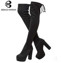 BONJOMARISA/новые женские облегающие сапоги выше колена на платформе; коллекция года; пикантные женские сапоги до бедра; вечерние женские сапоги на высоком каблуке