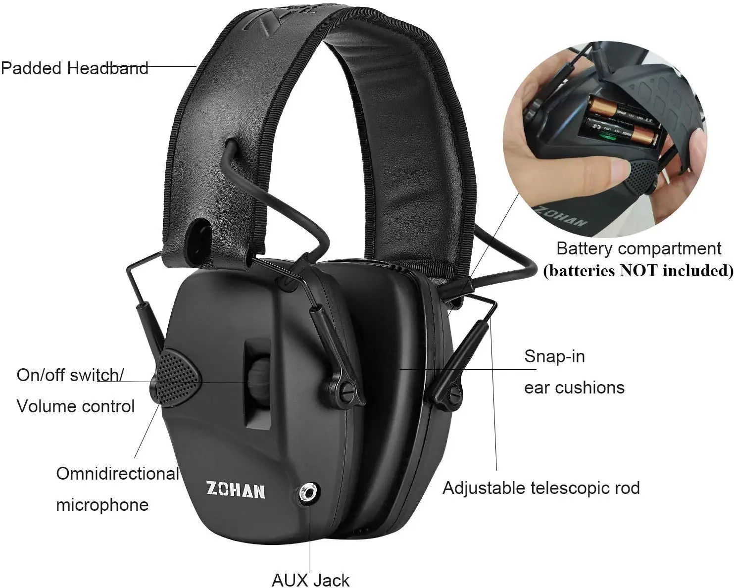 Zohan earmuff eletrônico nr2db único microfone caça