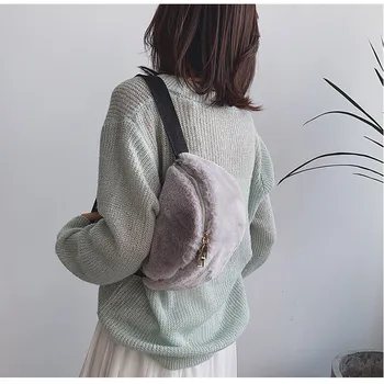 

Winter new trend plush bag Korean version cute waist bag large capacity ladies messenger bag multipurpose mobile phone bag women