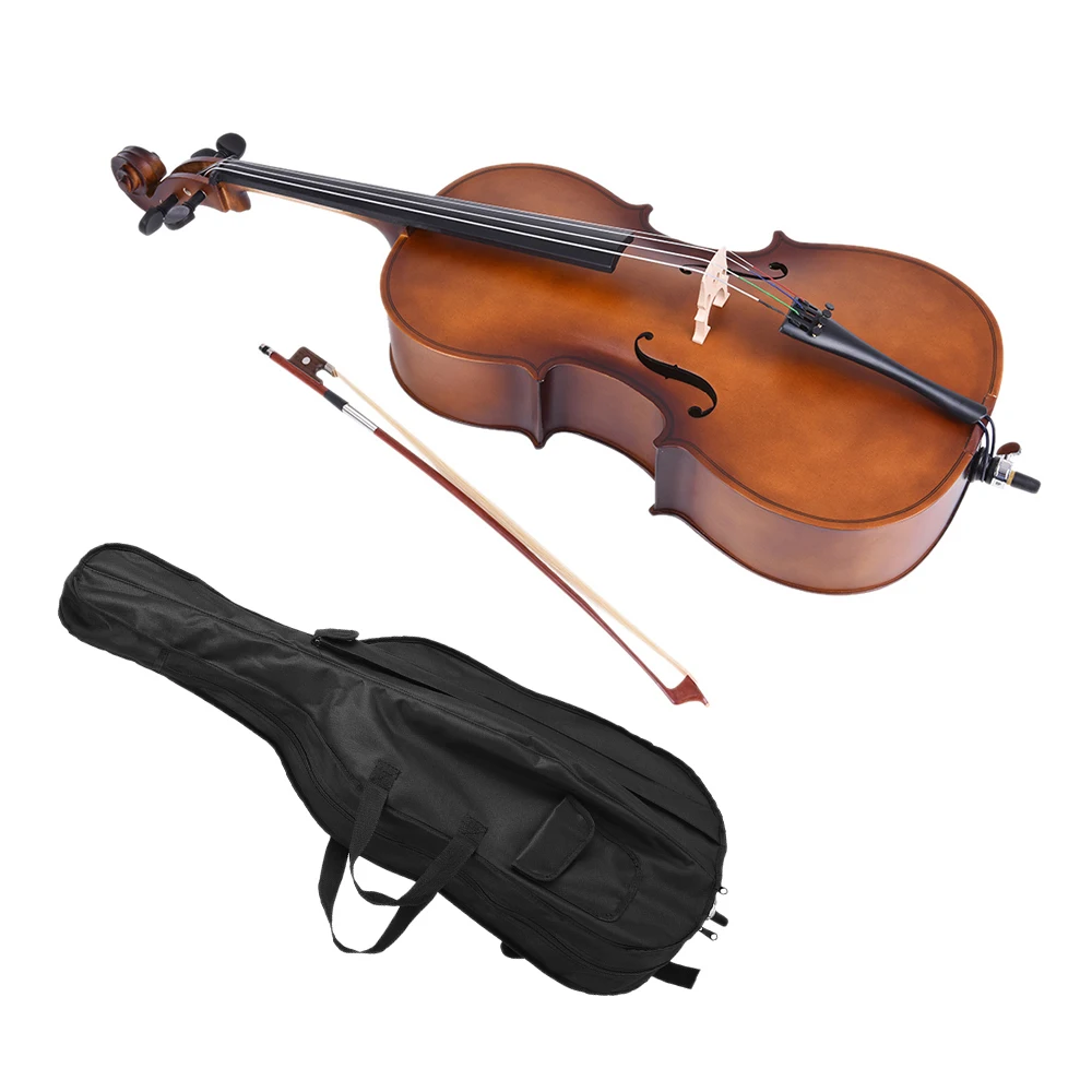 1/2 Wooden Cello Matte Finish Basswood Face Board with Bow Carrying Bag for Students Music Lovers - Цвет: as show