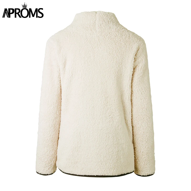 Aproms Soft Teddy Turtleneck Hoodies Women Casual Solid Zipper Sweatshirt Pullover Cool Girls Streetwear Warm Tracksuits Jumper