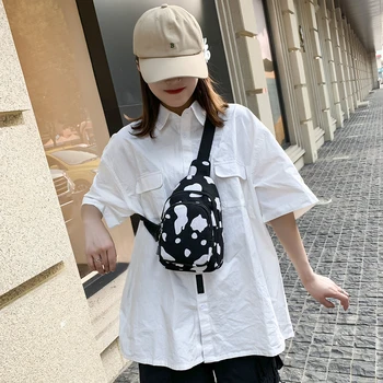 

Women Waist Bag Fanny Belt Packs Fashion Cow Milk Pattern Chest Bag For Women 2020 Messenger Bag Female Canvas Crossbody Bag