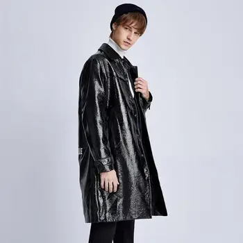 

Mark Fairwhale 2019 Autumn Winter Fashion Letter Windbreaker men Streetwear lapel Long sleeves Black Coat 717313031012