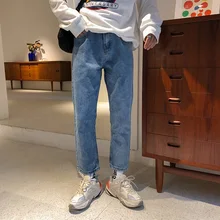 Осенние новые джинсы мужские модные однотонные повседневные джинсовые брюки уличная свободные хип хоп джинсы прямого кроя мужская одежда