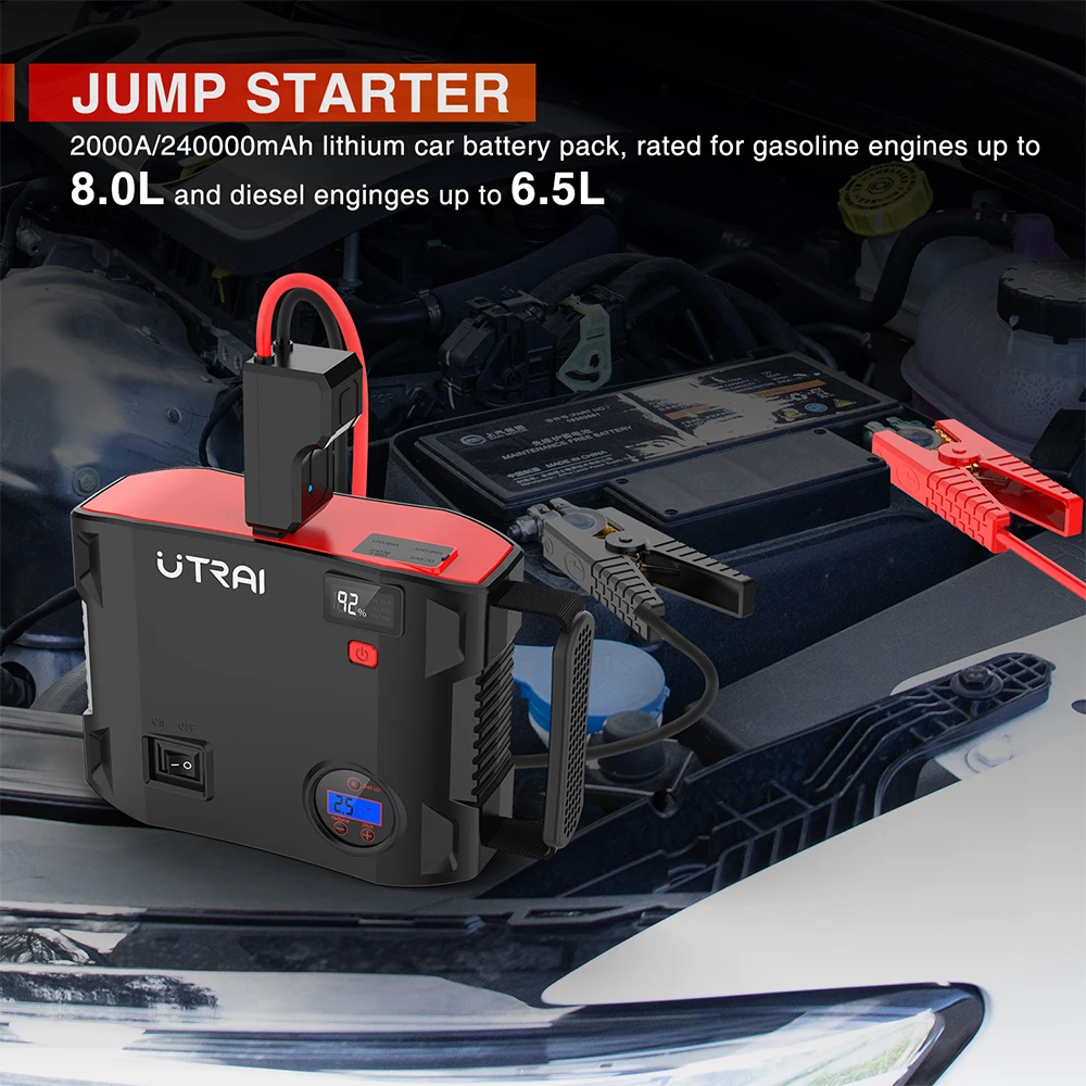UTRAI Jump Starter 4 in 1 Pump Air Compressor 2000A 24000mAh Power Bank