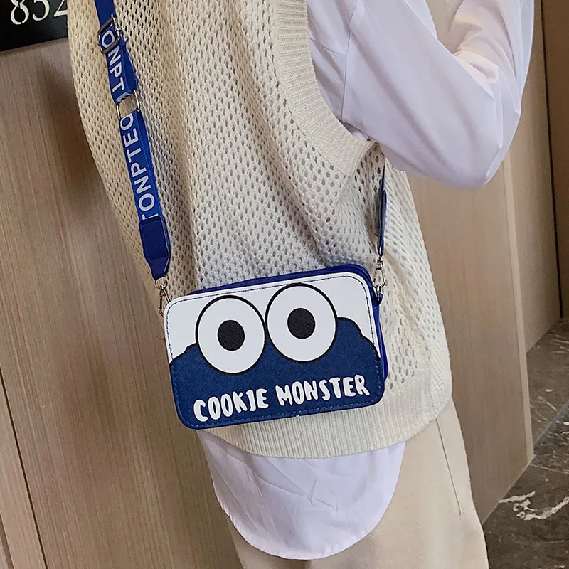 

Small Bag Women's 2019 New Style Fashion Korean-style Versatile Cartoon Printed Broadband Shoulder Square Sling Bag Sesame Stree