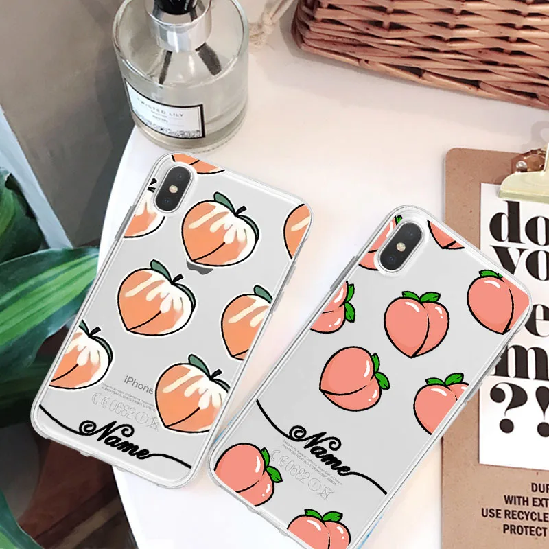 

For iPhone 6 6S 7 8 X XR XS Max Phone Case Custom Name Silicone Pineapple Avocado Soft Clear Cover For iPhone 8 7 6S 6 Plus Case