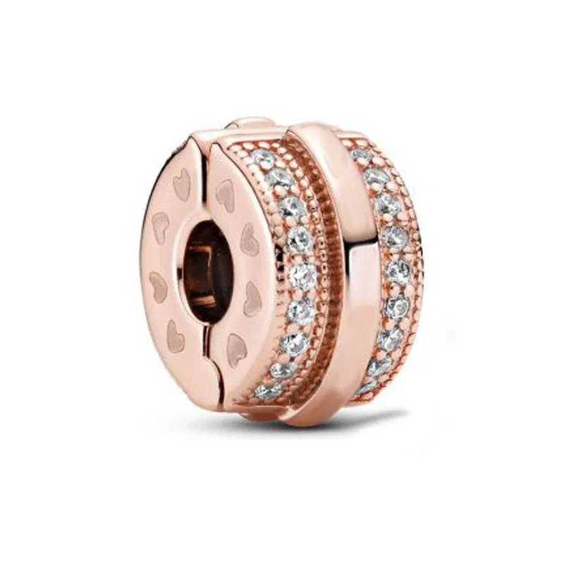 

Pre-atumn New 2020 Signature Pink Sparkling Pave Lines Clip Charms Beads Fit Original Pandora Charm Bracelet for Jewelry Making