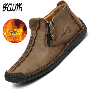 

Classic Men's Winter Boots Thick Plush Warm Men's Snow Boots Leather Autumn Men's Ankle Boots Outdoor Waterproof Men's Sneakers