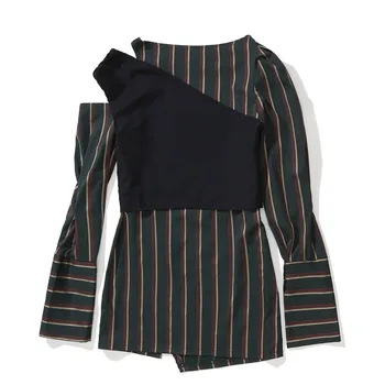 

Women Autumn Fashion Shirt Dress Long Sleeve Patchwork Plaid Mini Dress Self-design Sexy Cold Shoulder Casual Irregular Dress