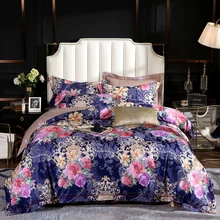 Nuevo conjunto de ropa de cama de Jacquard con flores de Color brillante Vintage 100% algodón reina sedosa tamaño King size 4 Uds funda de edredón sábana de cama funda de almohada