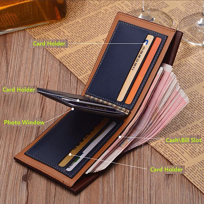 2021 Classic Men Business Purse PU Leather Solid Slim Wallet Bifold Short Credit Card Holders Coin Purses Classic Men Wallets