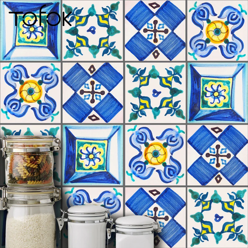 

Tofok 10pcs/set Valencia Style Tile Wall Stickers Bedroom Living room Art DIY Mural Decals Home Decoration for Kitchen Bathroom