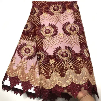 

African 3D Net Lace Fabric High Quality French Tulle Lace Fabric 2019 Nigerian stone Laces Guipure Embroidery Fabric For Wedding