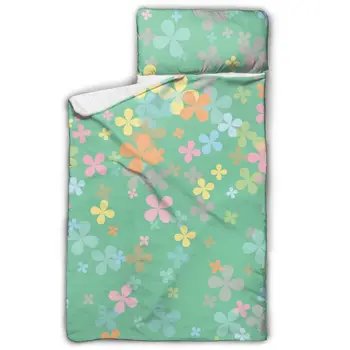 

Lucky Four-leaf Clovers Shamrock Nap Mat with Pillow for Toddler Boys and Girls for Daycare and Preschool Sleepovers and Travels
