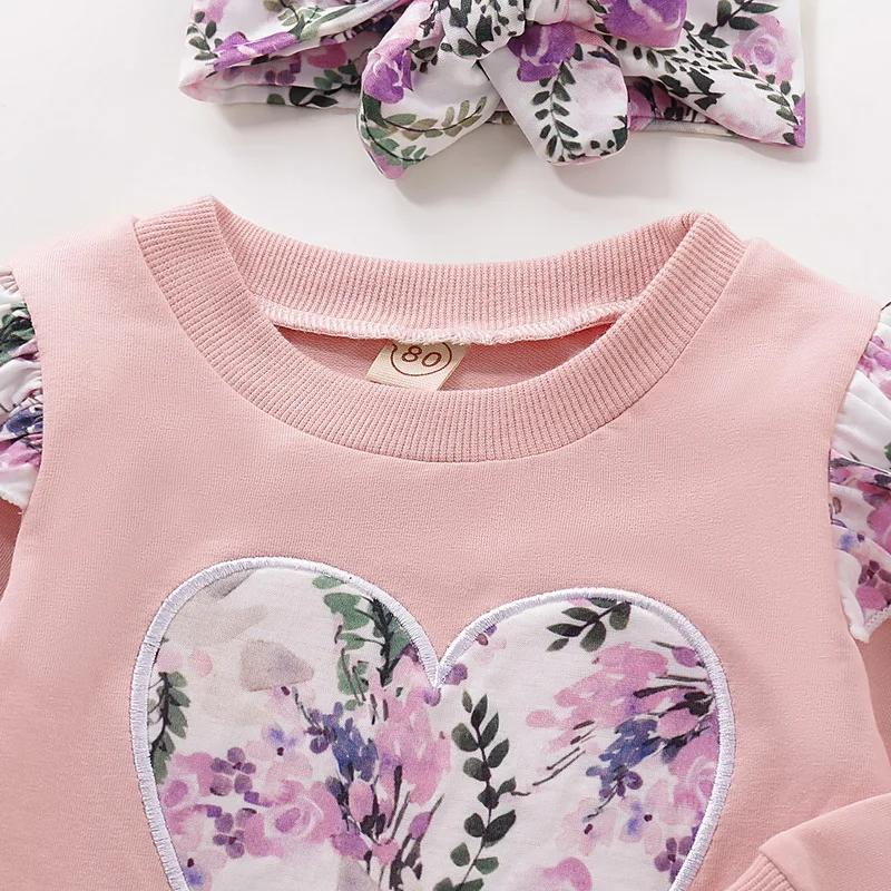 Floral Baby Girls Clothes Kids Clothes For Girls 3Pcs Set Ruffle Tops+Pants+Headband Flower Print Toddler Girl Clothing D30