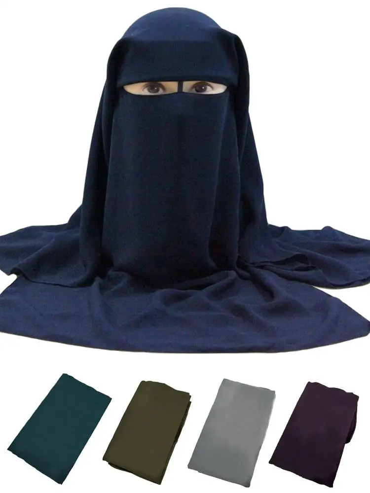 Мусульманская бандана шарф исламский 3 слоя Niqab Burqa черный лицо крышка капот хиджаб кепки головные уборы с вуалью абайя обертывание Рамадан молитва арабский