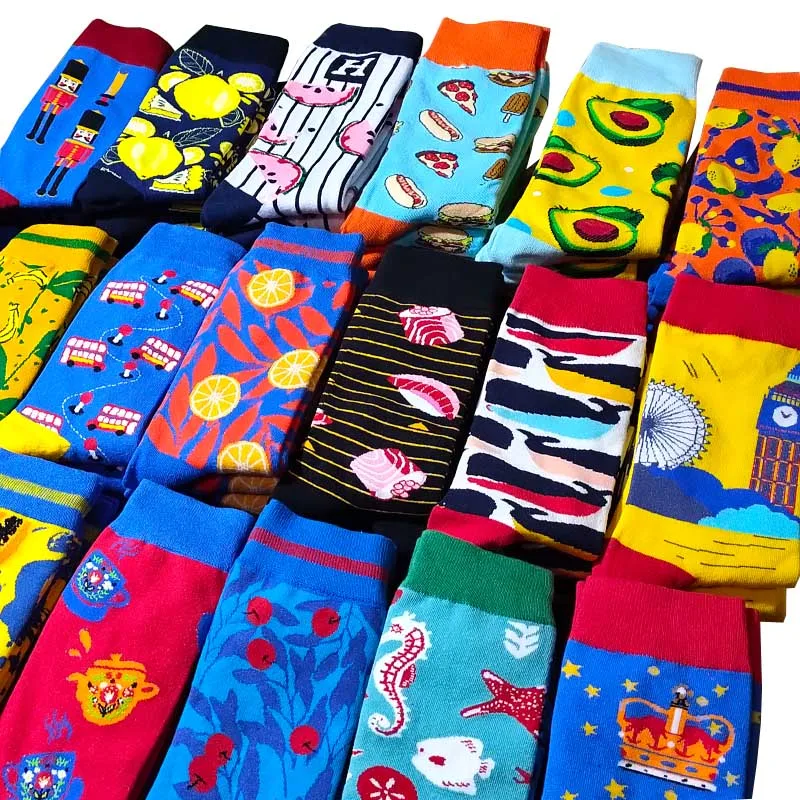 Цветные женские носки Harajuku, милые Мультяшные носки с фруктами, бананами, авокадо, лимонами, забавные носки для мужчин, унисекс, счастливые носки для скейтборда