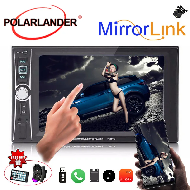 

7653TM 6.6'' inch 2 Din Car Radio MP5 Player android phone screen mirroring MP3/Audio/Video/USB Bluetooth Touch Screen Stereo