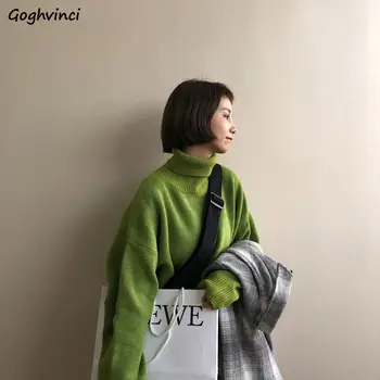 

Turtleneck Sweater Women Autumn Winter Pullovers Solid Thicker Womens Basic Fashion Chic Ulzzang All-match Harajuku BF Retro New