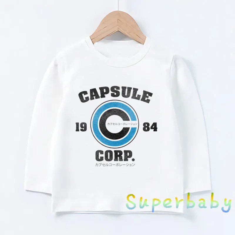 Дети Dragon Ball Z чехол Capsule Corp. Футболка с принтом логотипа, Забавные топы с рисунками для маленьких мальчиков и девочек, Детская футболка с длинными рукавами, LKP5215