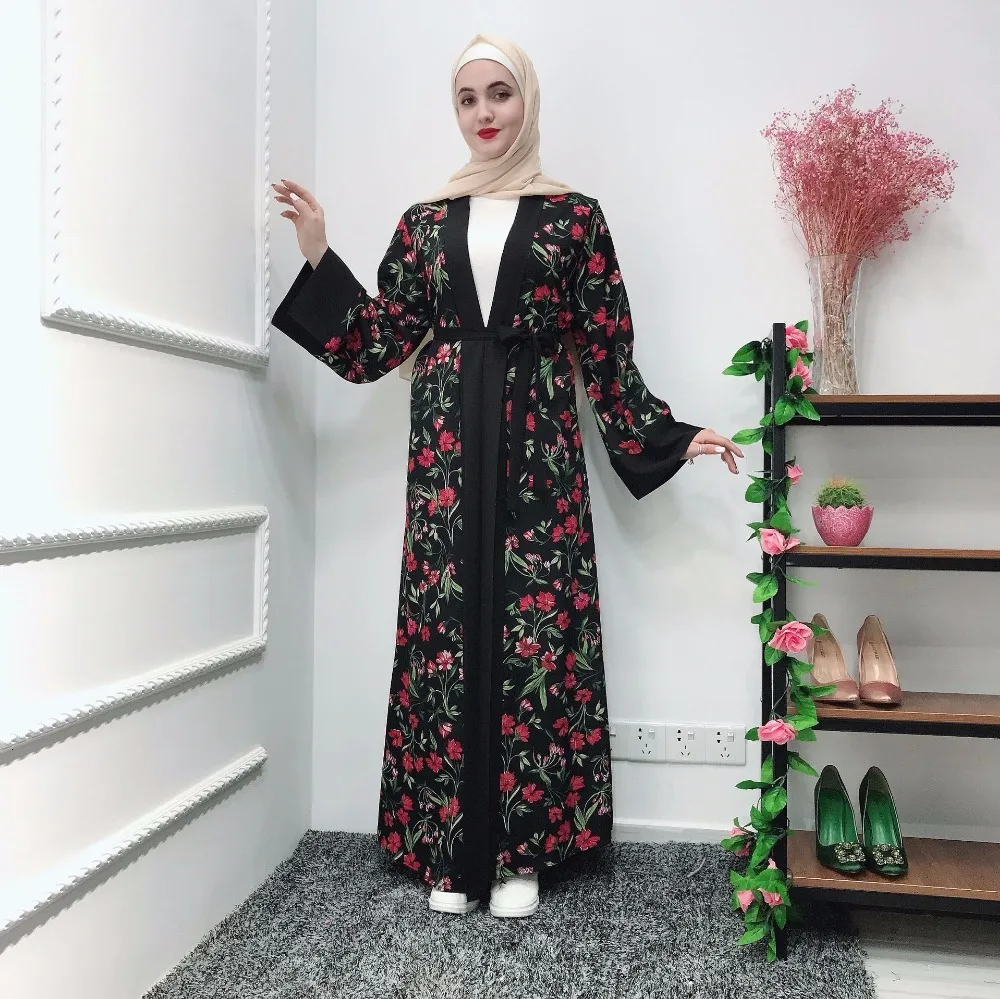 Принт в мусульманском стиле abaya Макси платье кардиган полная длина кимоно длинный халат Платья Туника Jubah Ближний Восток Рамадан ИД Арабский исламский