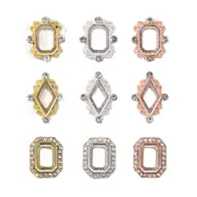 

10pcs Geometry Charms Nail Alloy Heart Oval Stud Metal Rose Silver Rim Frame Charms Hollow Edge Retro Nail Heart Design JE298DE