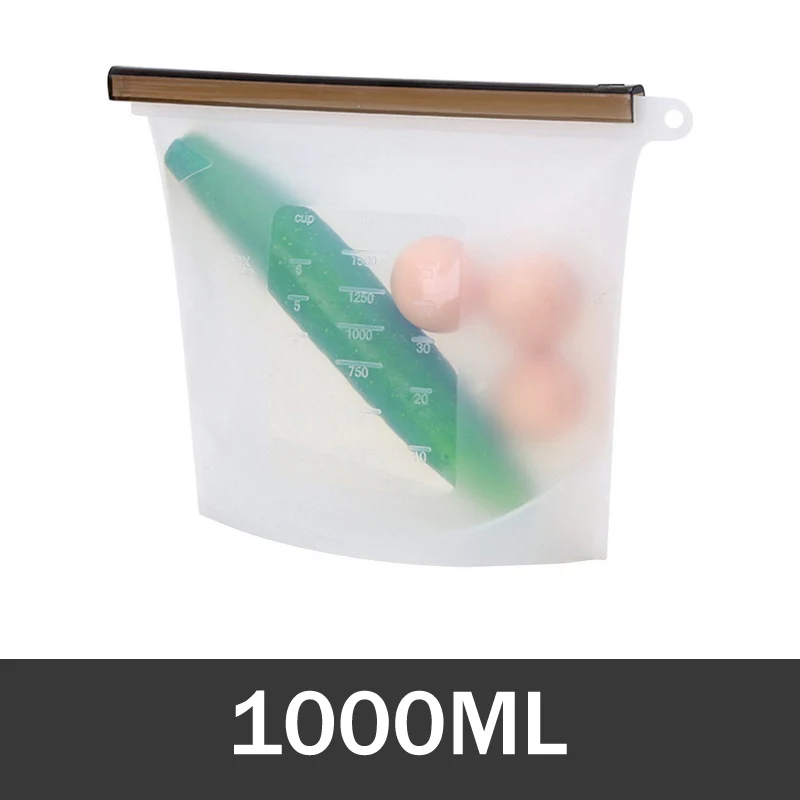White-1000ML 1000 мл многоразовая силиконовая сумка для хранения, силиконовые пакеты для хранения еды, пакеты для хранения продуктов питания, Ziplock морозильная камера, свежие пакеты для приготовления пищи - Цвет: White-1000ML